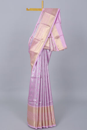 pink jacquard saree with traditional zari border and intricate pallu