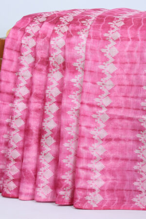 pink linen cotton shibori printed bhagalpuri saree with buttas