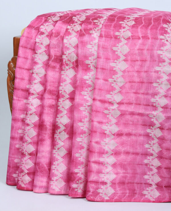 pink linen cotton shibori printed bhagalpuri saree with buttas