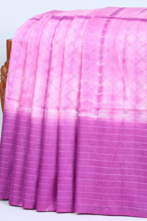 pink linen cotton shibori printed bhagalpuri saree with contrast striped border