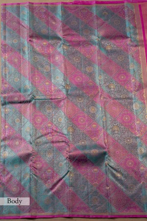 purple & blue kanchipuram tissue saree with zari woven design