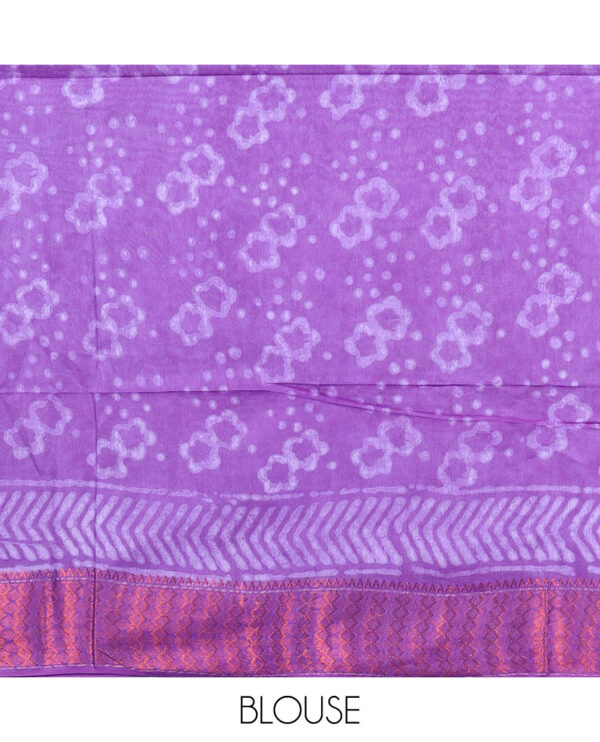 purple chanderi cotton saree with floral motif, zari border, and geometric pallu