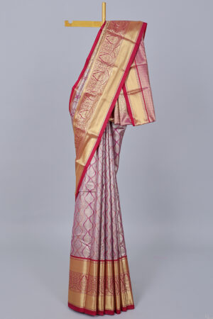 purple double toned jacquard saree with contrast zari border and jaal pallu