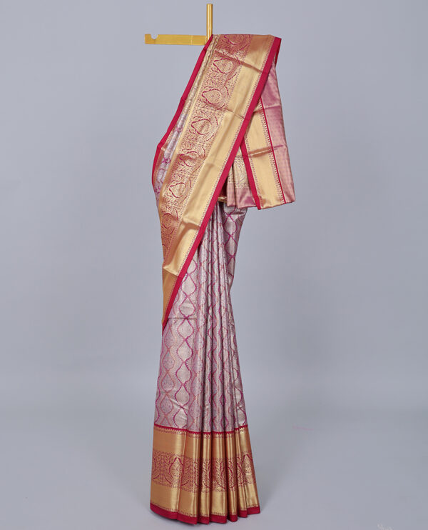 purple double toned jacquard saree with contrast zari border and jaal pallu