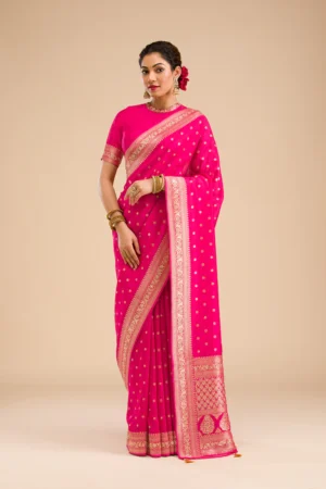 rani pink banarasi silk saree with zari embroidery