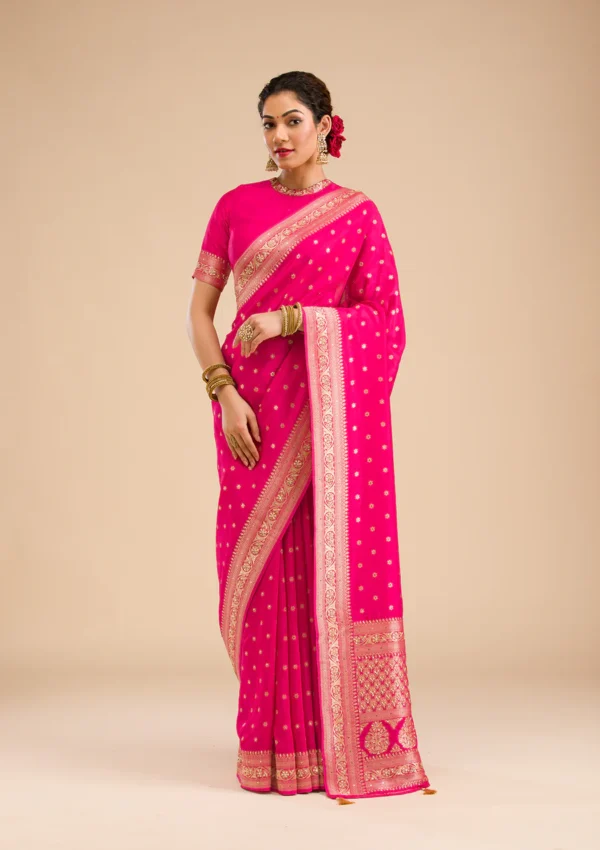 rani pink banarasi silk saree with zari embroidery