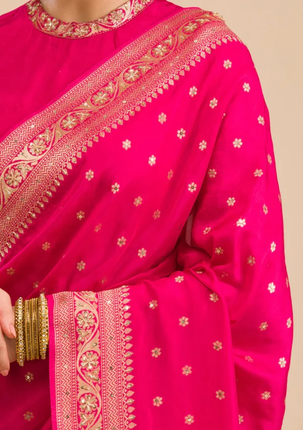 rani pink banarasi silk saree with zari embroidery