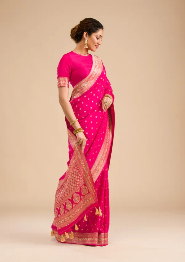 rani pink banarasi silk saree with zari embroidery