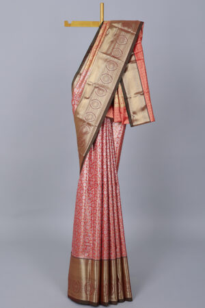 red jacquard saree with contrast traditional border and intricate pallu