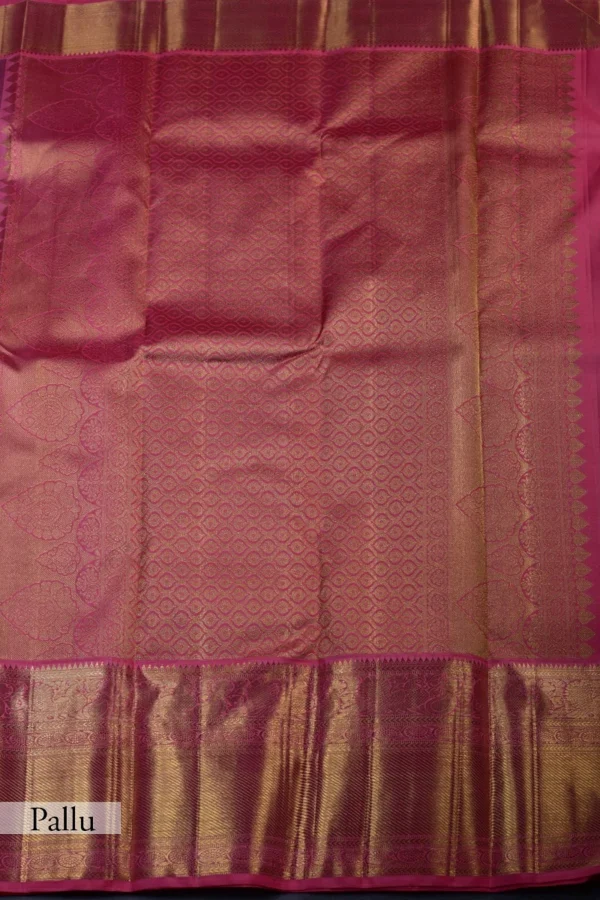 sacramento green kanchipuram silk saree with gold & camellia rose zari border