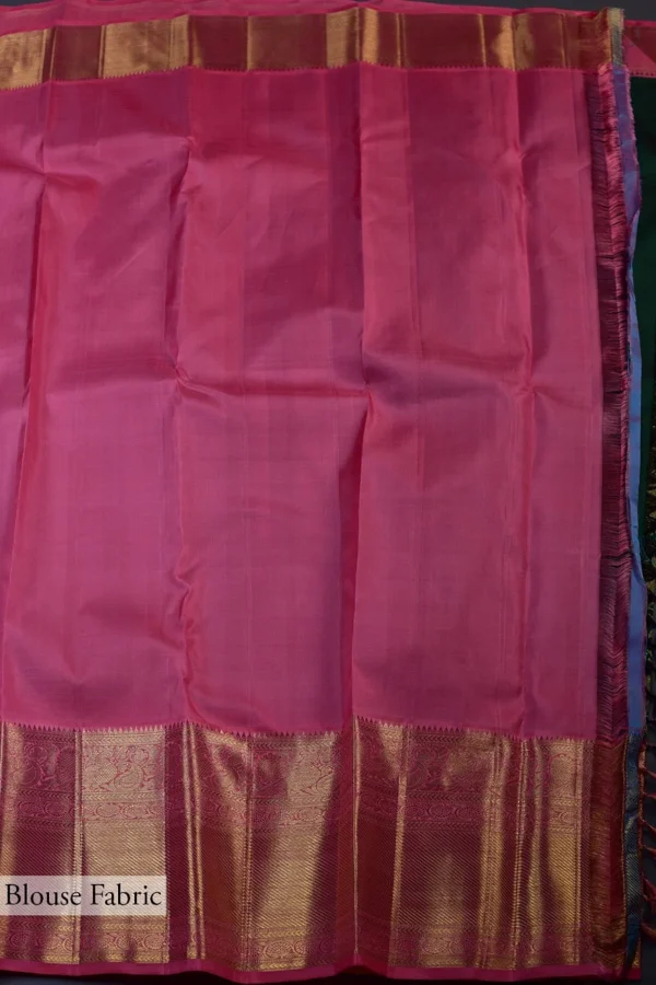 sacramento green kanchipuram silk saree with gold & camellia rose zari border