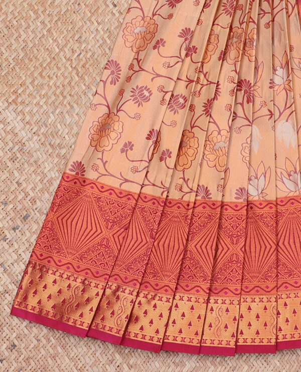 sandal art silk saree with floral vine contrast border and jacquard zari work