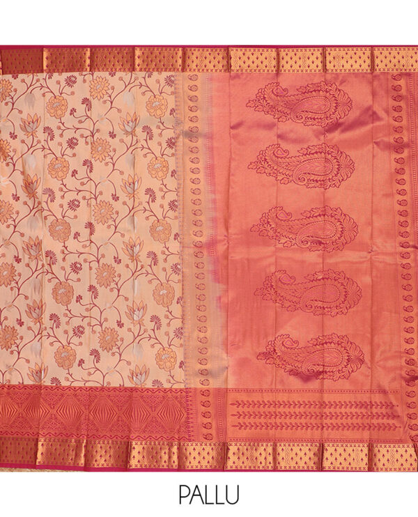 sandal art silk saree with floral vine contrast border and jacquard zari work