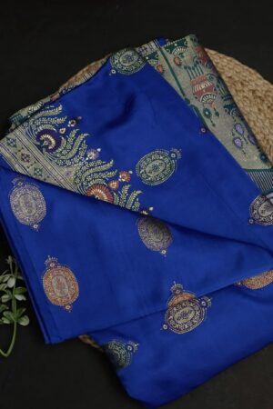 sapphire blue banarasi silk saree with intricate woven design