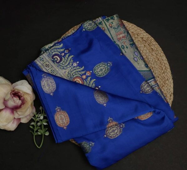 sapphire blue banarasi silk saree with intricate woven design