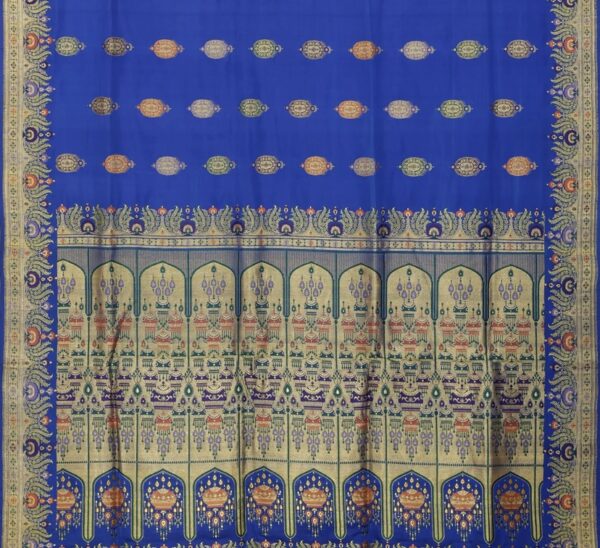 sapphire blue banarasi silk saree with intricate woven design