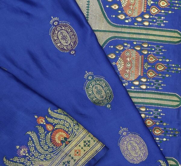 sapphire blue banarasi silk saree with intricate woven design