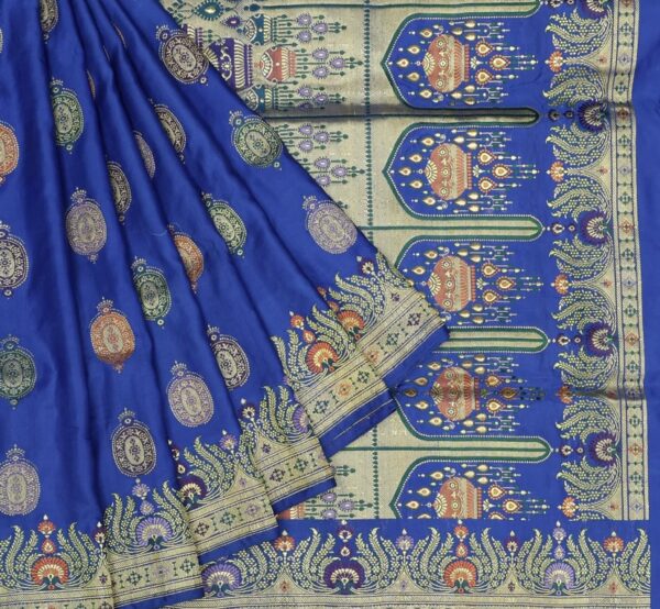 sapphire blue banarasi silk saree with intricate woven design