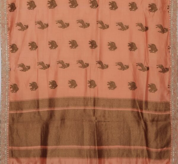 sunrise orange silk saree with elephant motif and intricate weaving