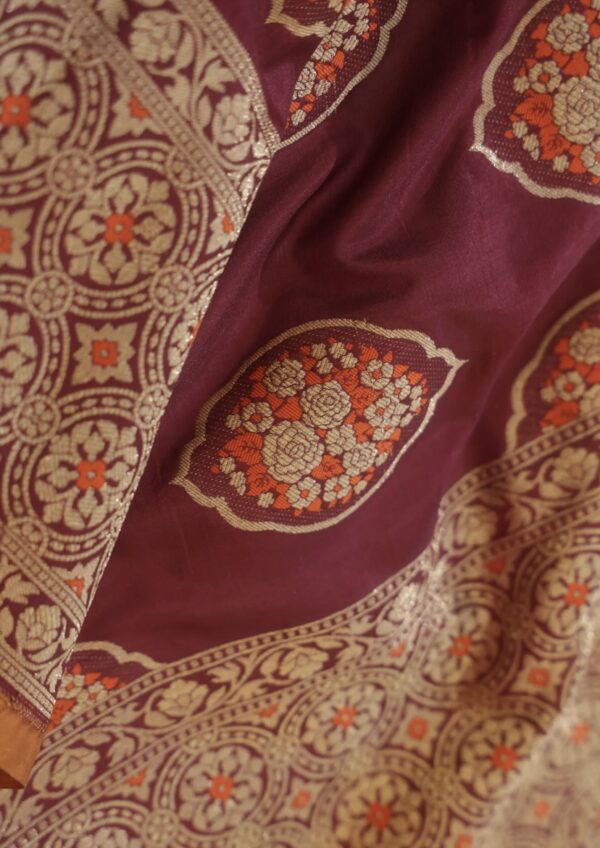 vermillion red banarasi silk saree with intricate border