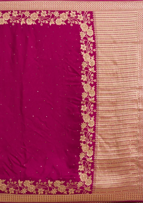 wine banarasi silk saree with intricate zari embroidery