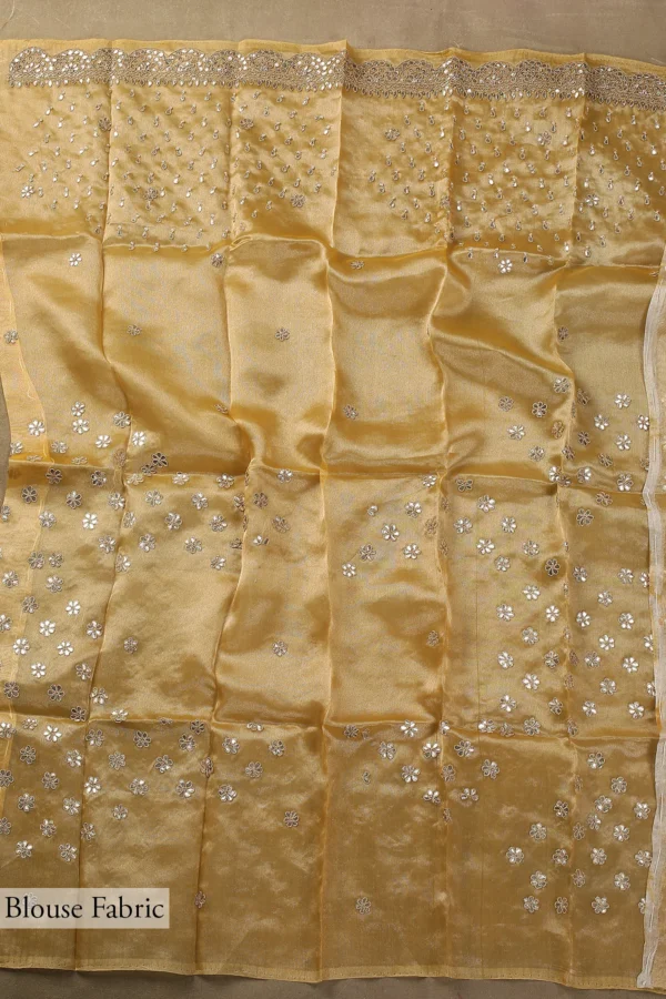 yellow & peach ombre tissue organza saree with gota dori and sequins embroidery