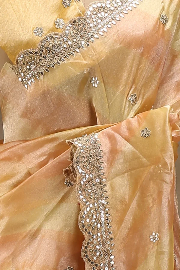 yellow & peach ombre tissue organza saree with gota dori and sequins embroidery