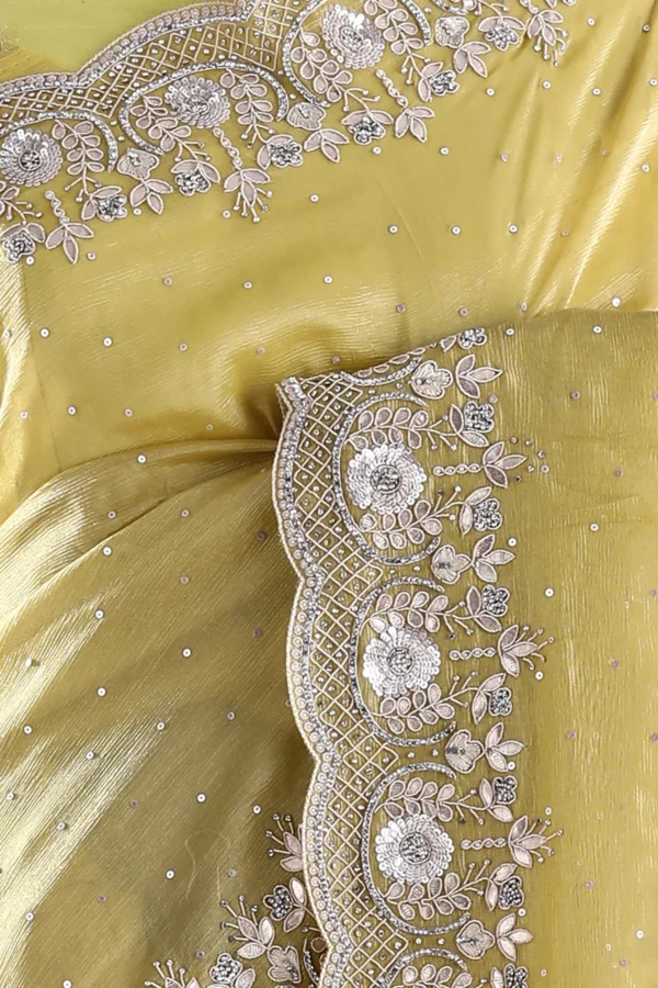 yellow & peach ombre tissue organza saree with gota dori and sequins embroidery