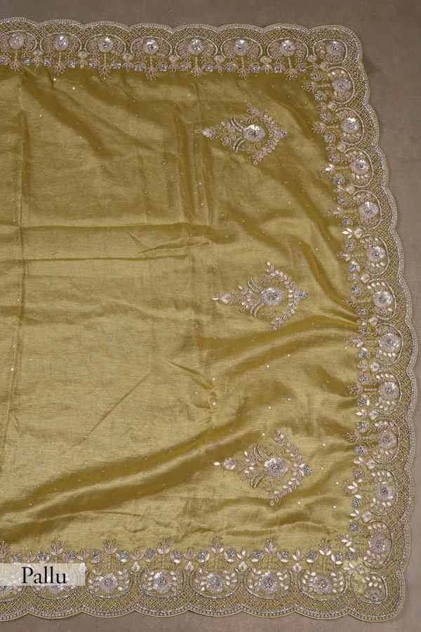 yellow & peach ombre tissue organza saree with gota dori and sequins embroidery